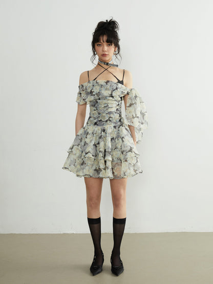 Rose Print Ruffle Fairy Kleid Setup