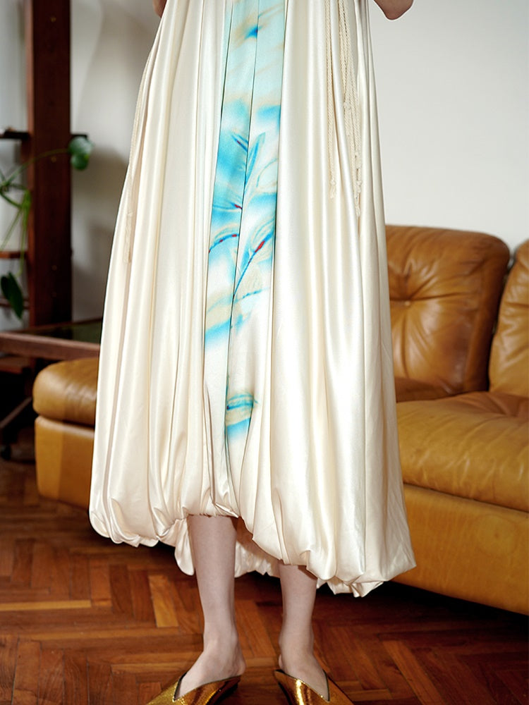 Chinese Print Loose Lantern Long Dress