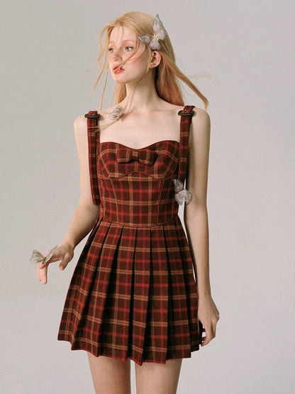 Plaid Slip Plisse Kleid