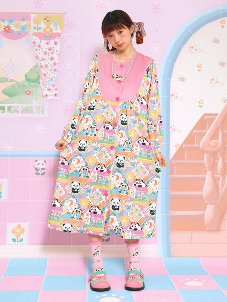 Velvet Cousing Panda Imprimez robe de manteau en vrac