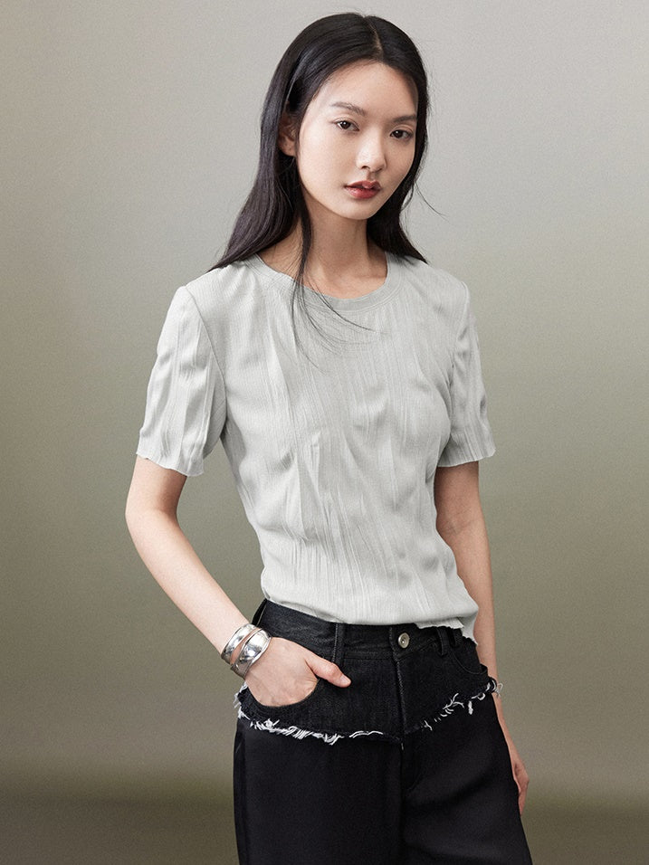 Round Neck Pleated T-shirt