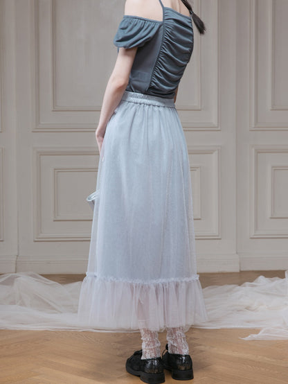 Mesh Ruffle Long Sheer Skirt