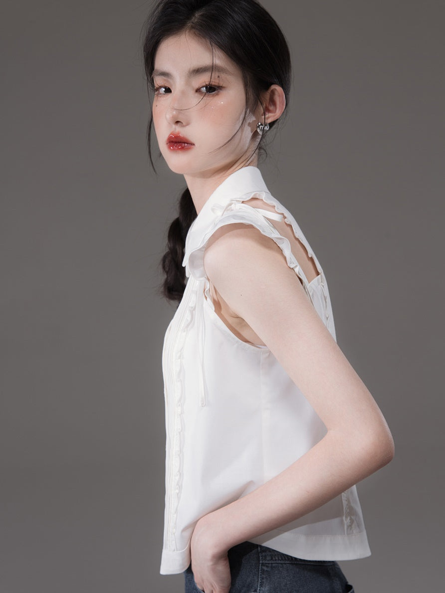 Small Flying Sleeves Hollow Strap Shirt