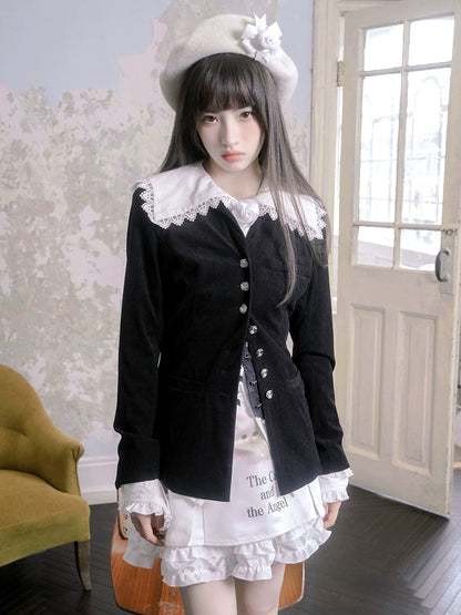 Slim Sailor Collar Rose Jacquard Jacket