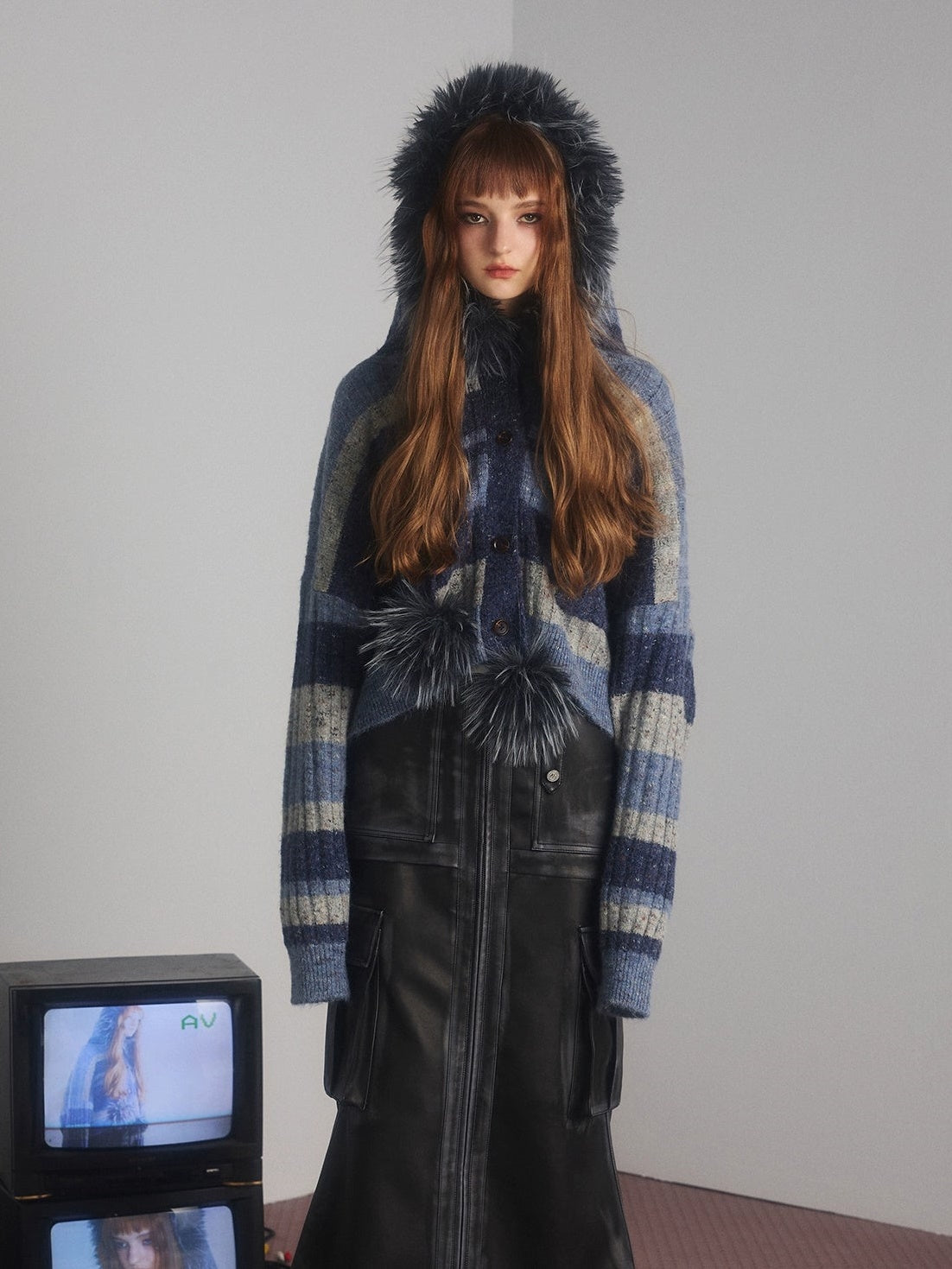 Border Fur Edge Knitted Hooded Cardigan