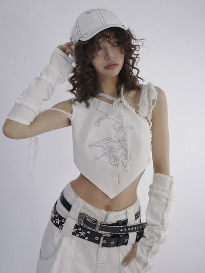 Embroidery Ruffle asymmetry Nichi Tops