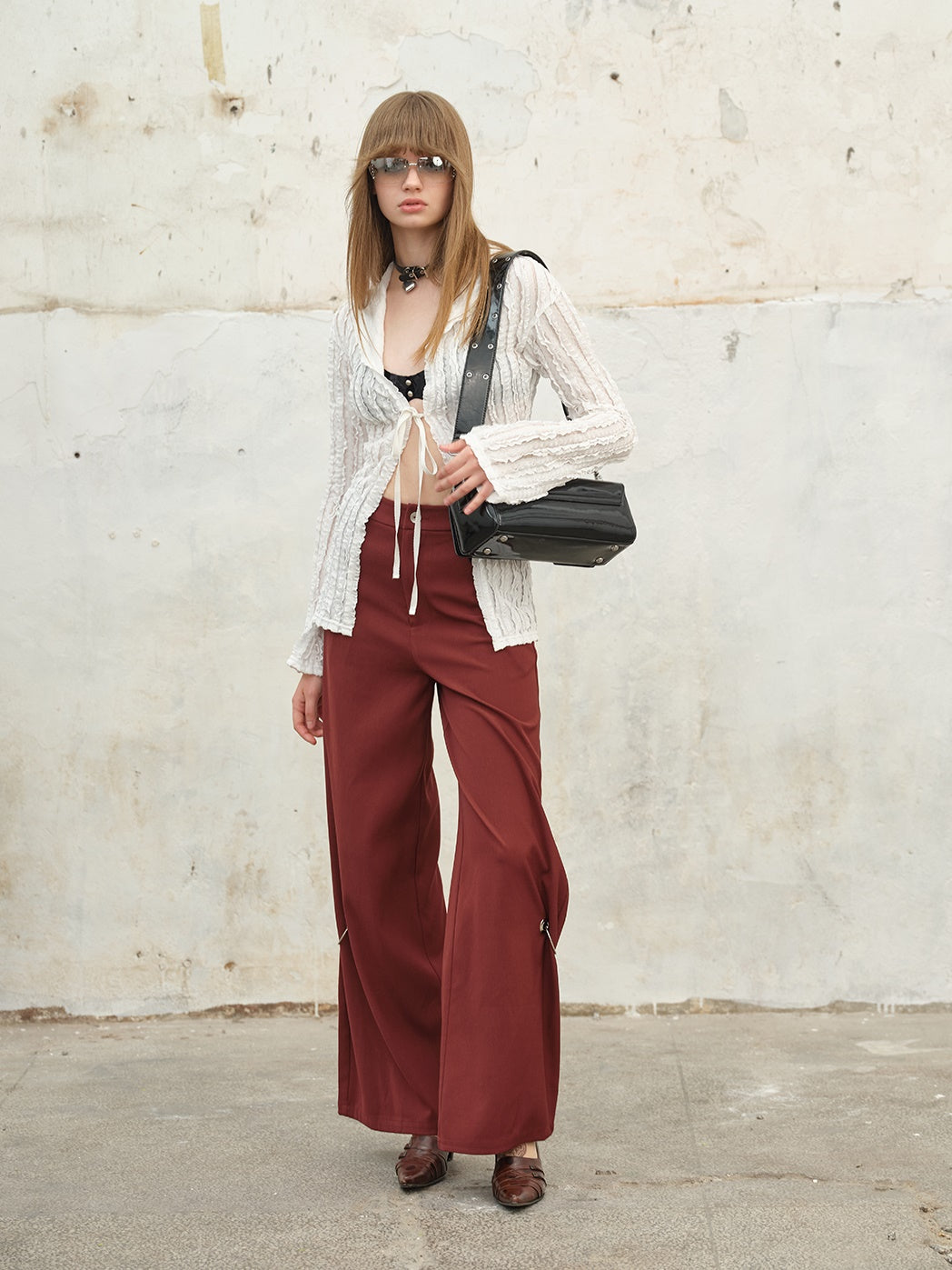 Pierced Draped Wide-leg Pants