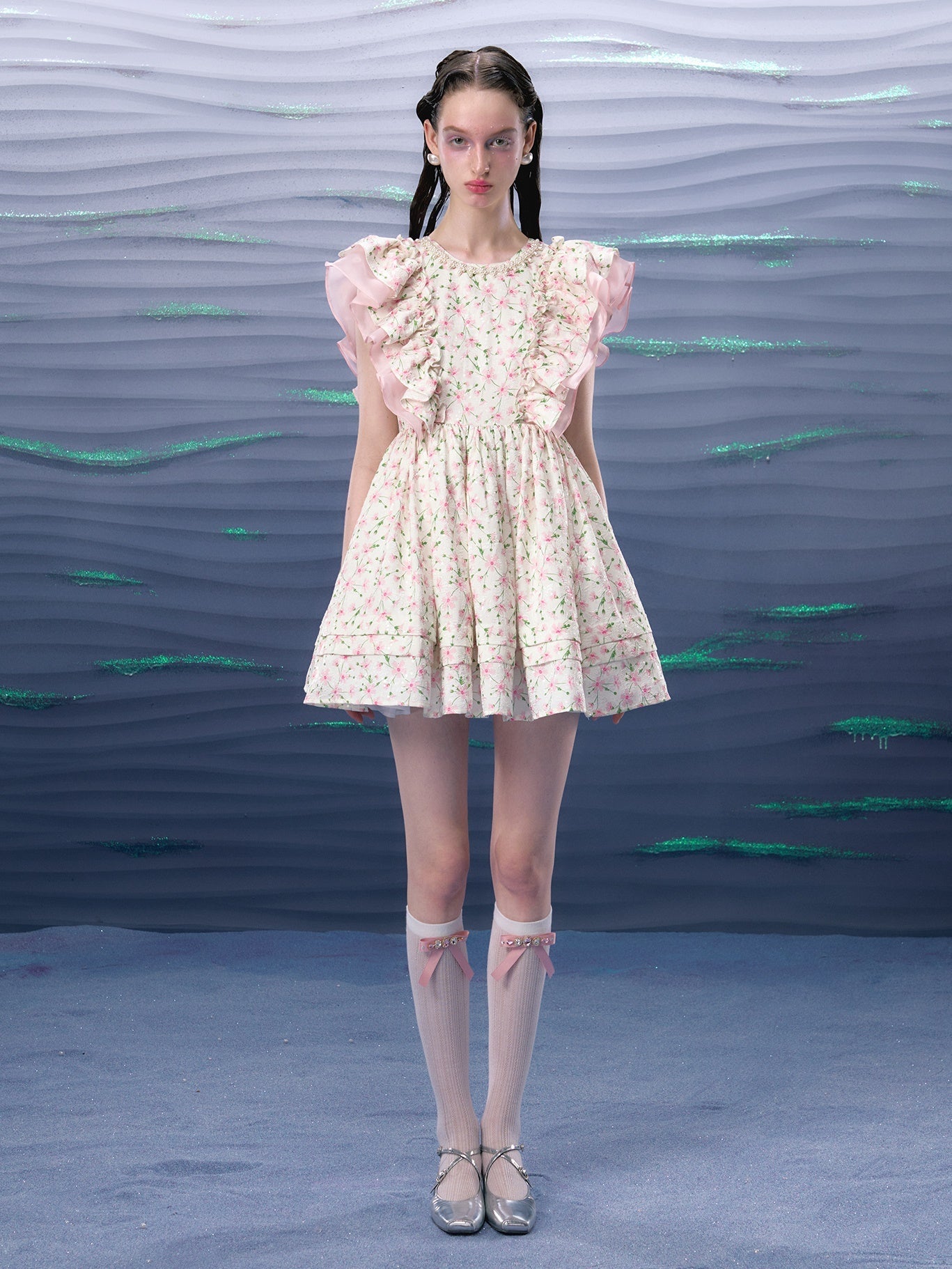 Flower Double-layer Ruffles Flying Sleeve Fluffy Dress ARCANA ARCHIVE Flower Double-layer Ruffles Flying Sleeve Fluffy Dress ARCANA ARCHIVE