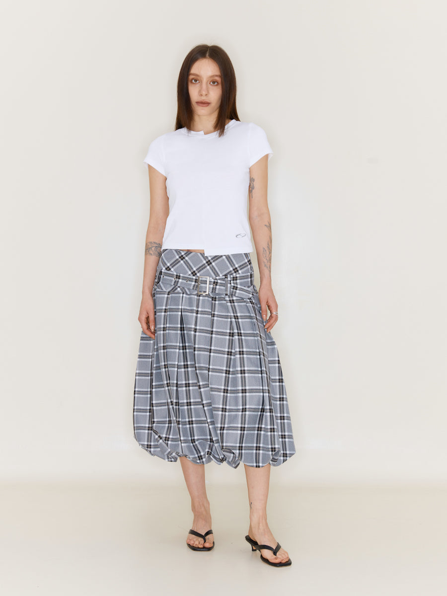 Retro Plaid Flower Bud Fluffy Skirt