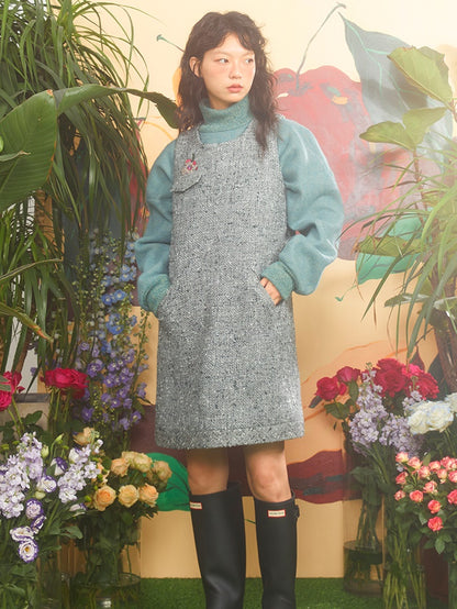 Kirschblüte bestickte Tweed -Weste Kleid