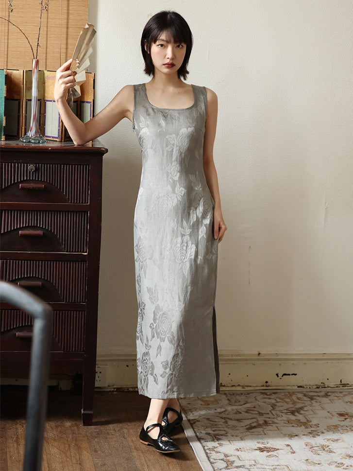 Jacquard Sleeveless Long Dress