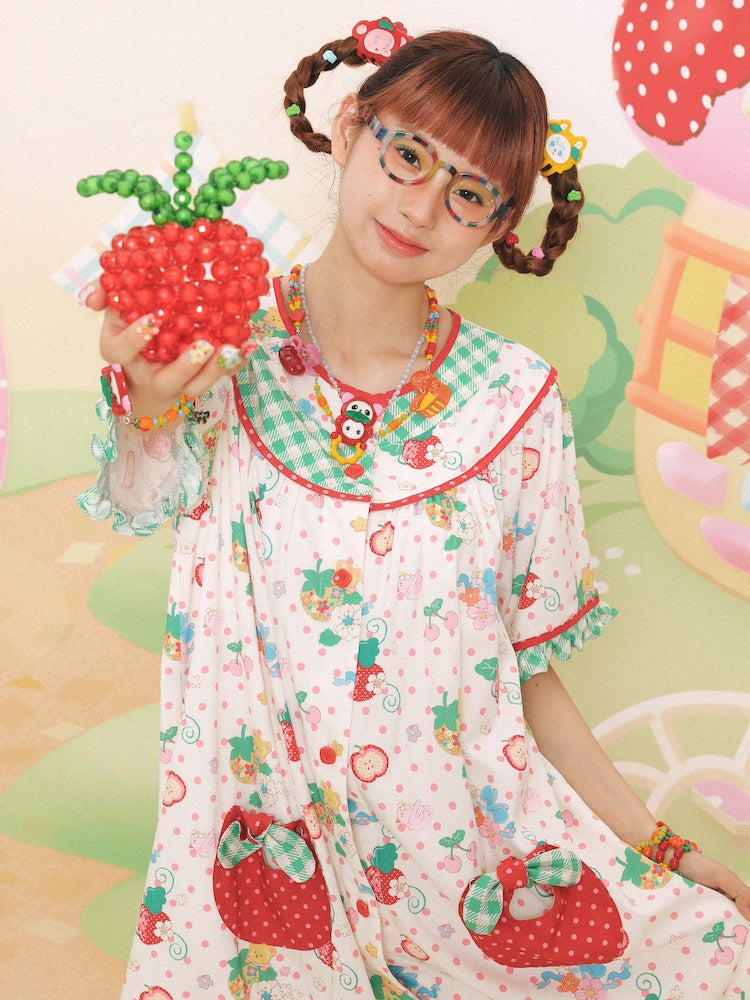 Strawberry Bear Print Loose One-piece