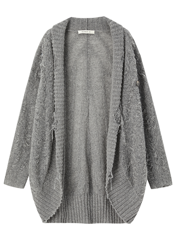 Mohair Curved Hem Loose Knitted Cardigan