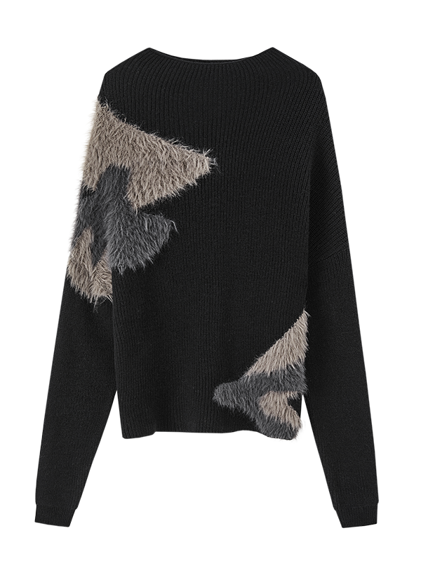 Jacquard Wooly Patchwork Large Sweater