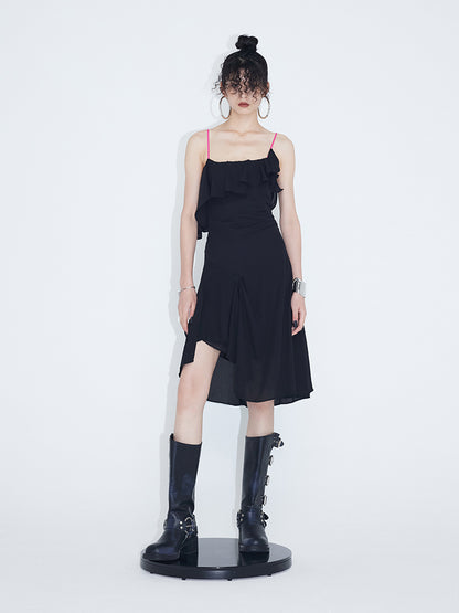 Asymmetric Ruffled Suspender Dress