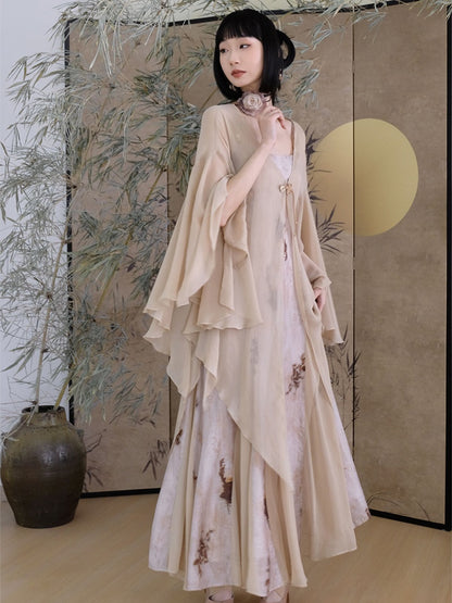 Chinese Chiffon Butterfly Sleeve Long Cardigan