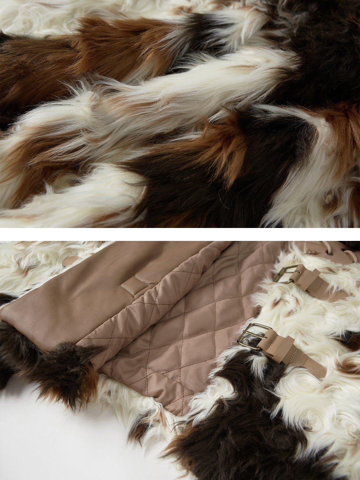 Color-blocked Strap Design Short Fur Coat