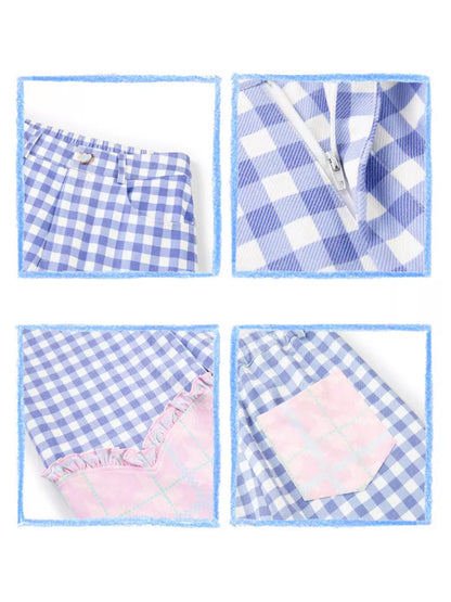 Plaid Splicing Ruffles Straight Pants