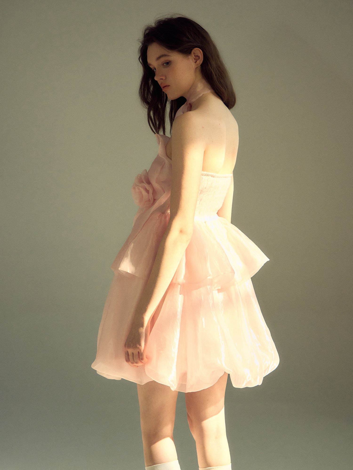 THREE-DIMENSIONAL Rose Organza Bare Top Dress