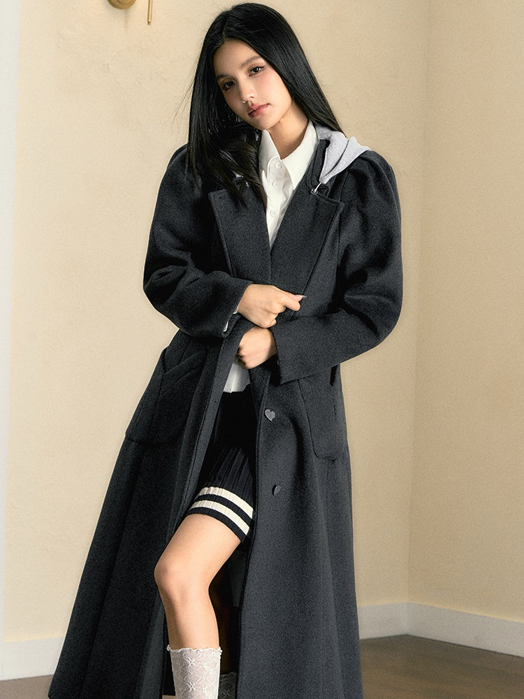 Removable Hat Woolen Coat