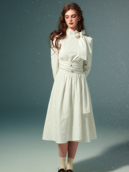 Half-high Collar Bow Waist Slim Dress