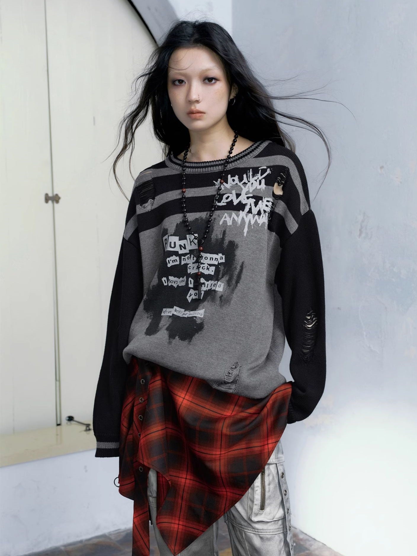 Punk Plaid Irregular Skirt