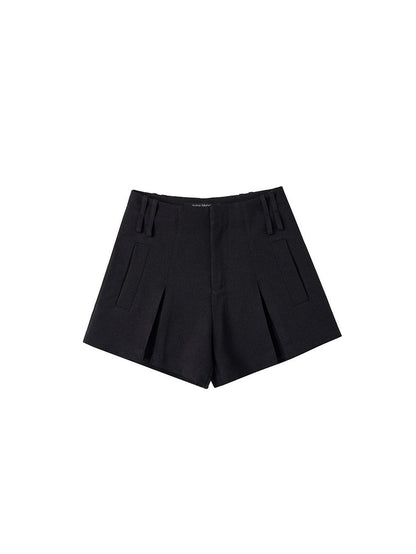 Double Belt Three-dimensional Pleated Shorts