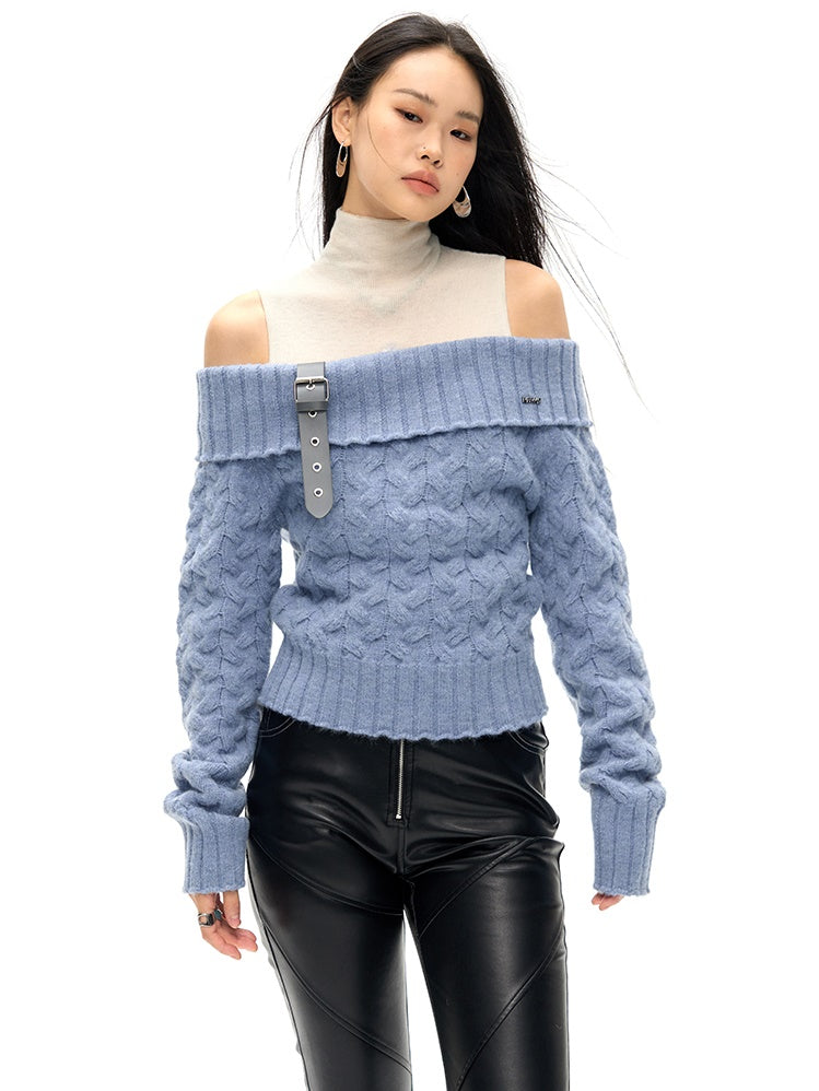 Detachable Belt One-shoulder Sweater