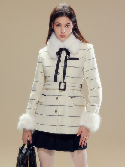 Fur Collar Border Belt Coat