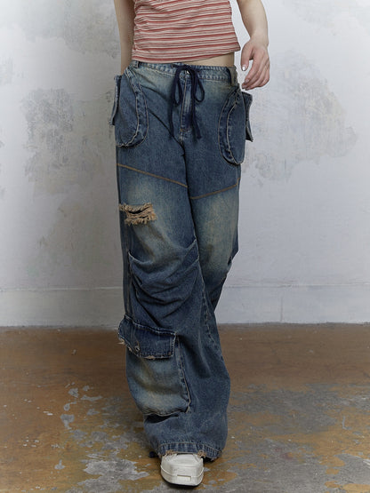 Washed Old Loose Wide-leg Denim Pants