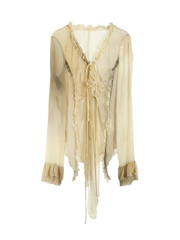 Printed Sunscreen Long-sleeved Lace Cardigan Shirt