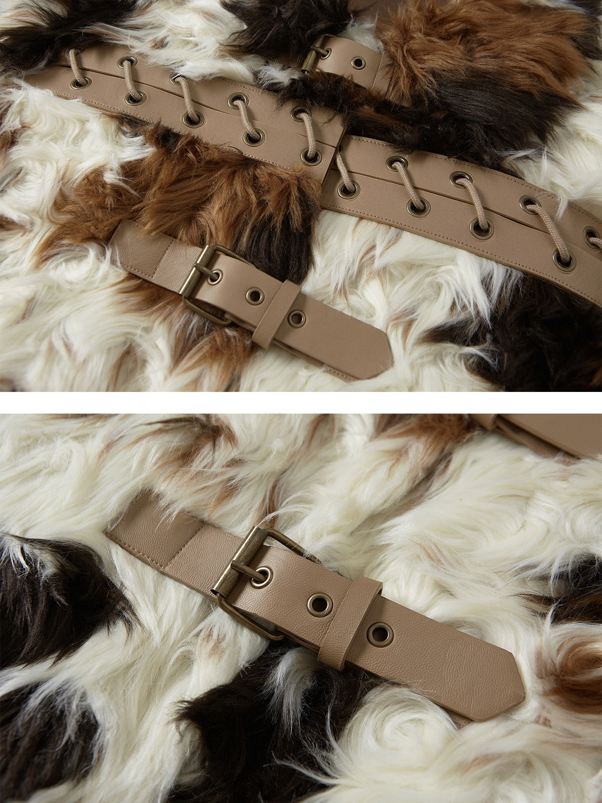 Color-blocked Strap Design Short Fur Coat