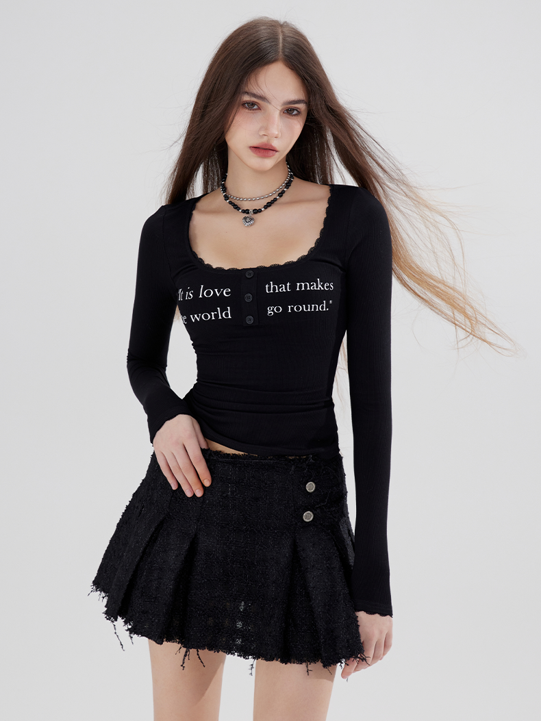 Elastic Tight-fitting Letter Printed Bottoming Shirt