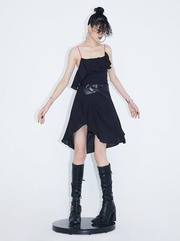 Asymmetric Ruffled Suspender Dress