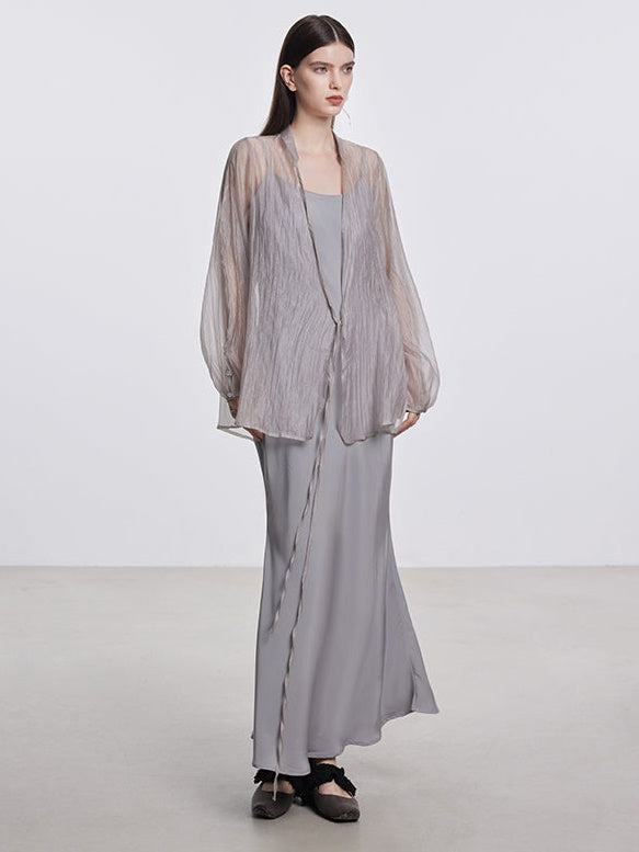 Long Sling Dress &amp; Sun Protection Sheer Cardigan