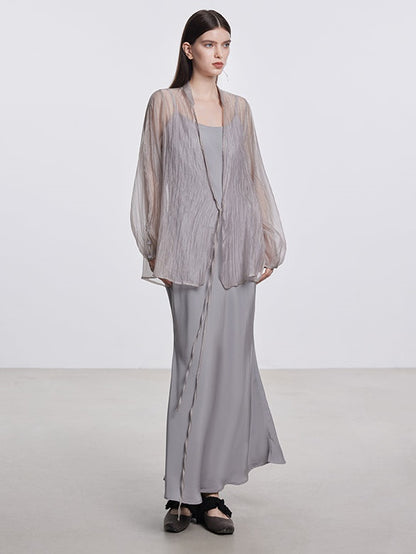 Long Sling Dress &amp; Sun Protection Sheer Cardigan