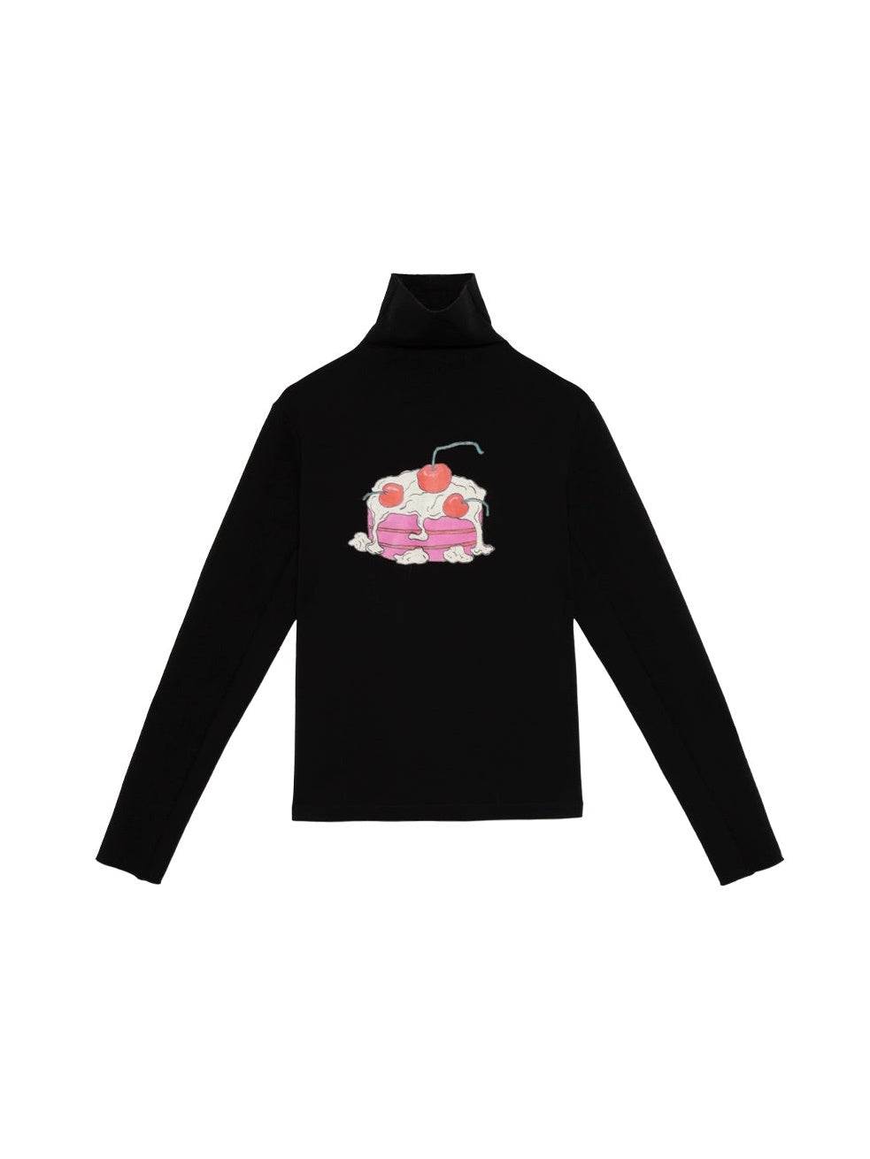 Cherry Cream Cake Print Turtleneck Bottoming Shirt