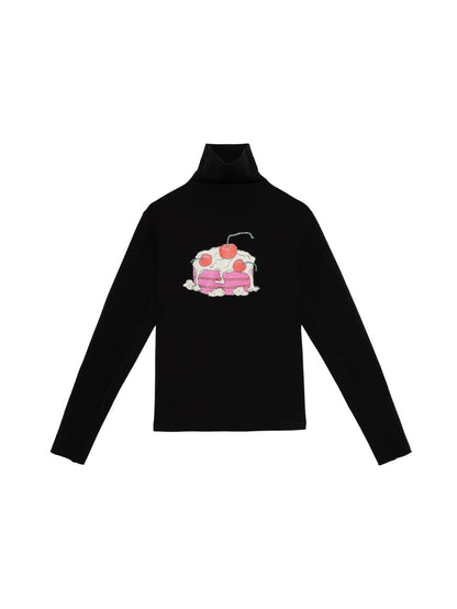 Cherry Cream Cake Print Counding Fotting Shirt