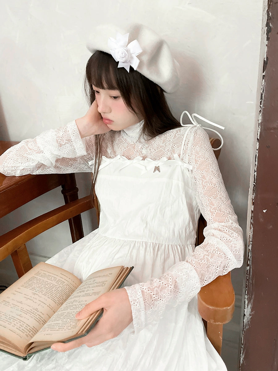 Lace See-through High Collar Bottoming Shirt