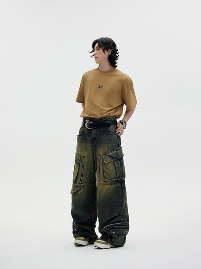 Distressed Multi-pocket Loose Wide-leg Cargo Jeans