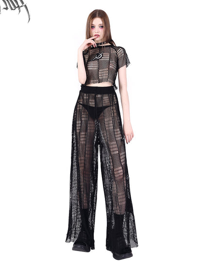 Ultra-loose Mopping Irregular Net Skirt Pants