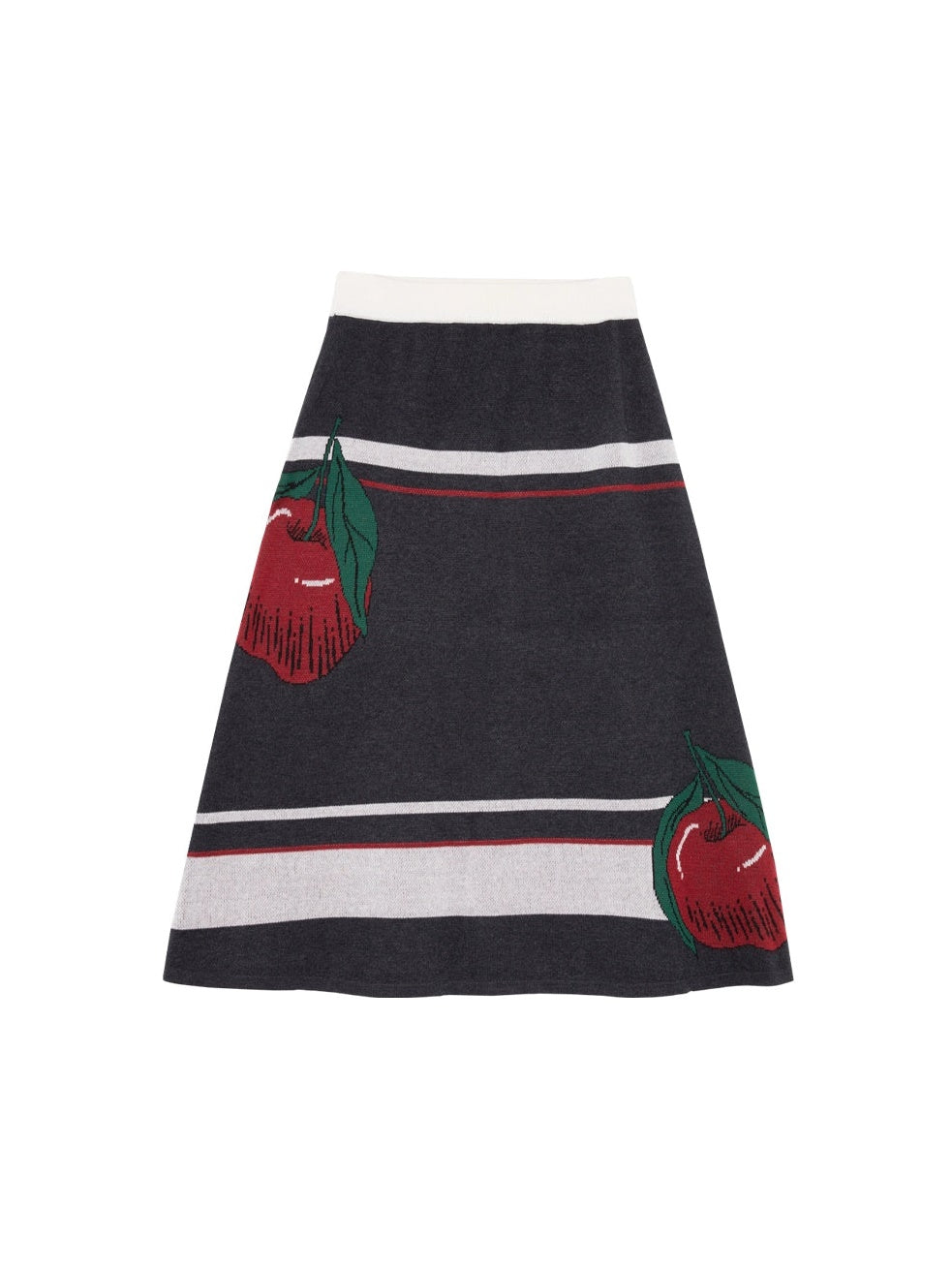 Apple Jacquard Border A-line Knitted Skirt