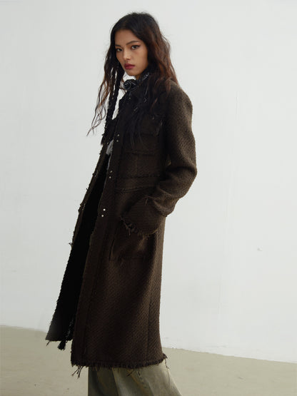 Raw Edge Long Tweed Texture Jacket