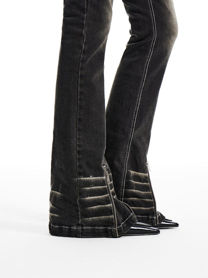 Washed Zipper Design Micro-slim Jeans