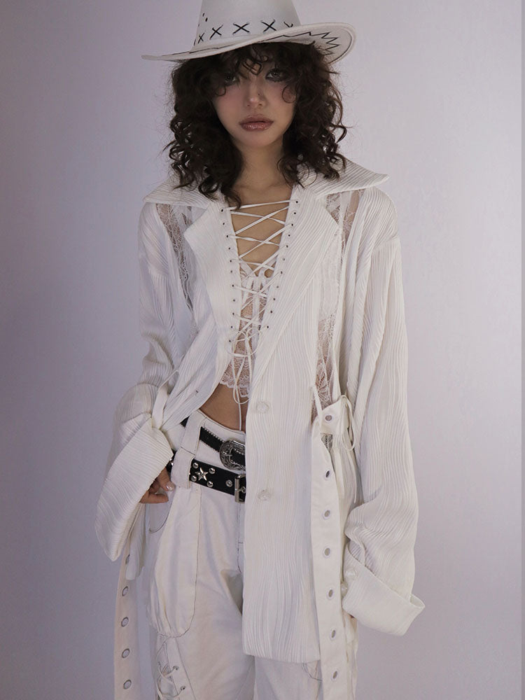 Lace-UP OVERSIZE LOOSE LACE SHIRT