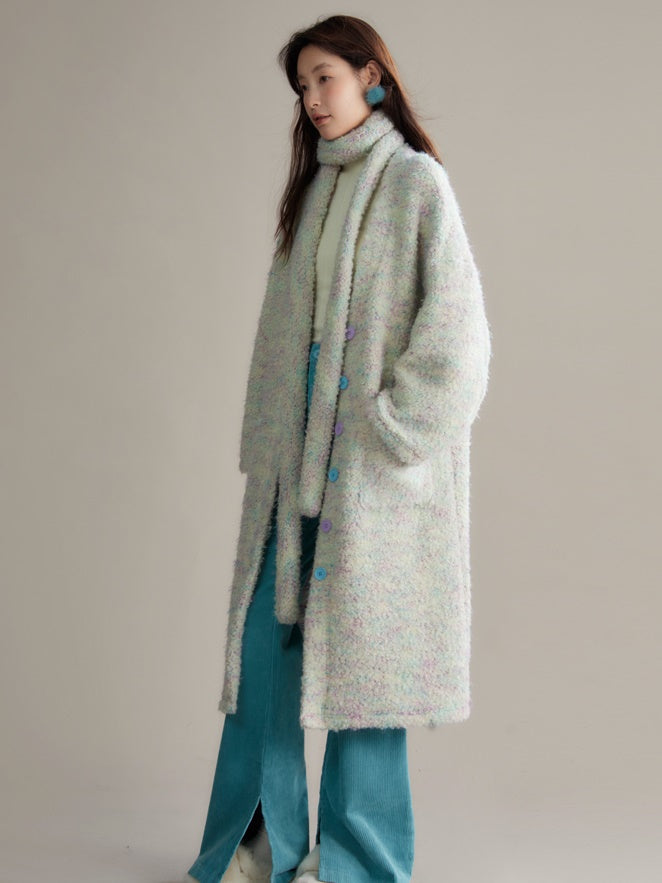 Contraste Floral Yarn Tricoted Long Cardigan