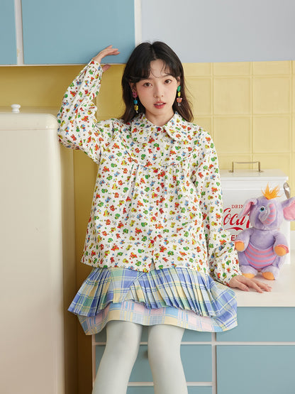 A-line Colorful Print Doll Collar Shirt