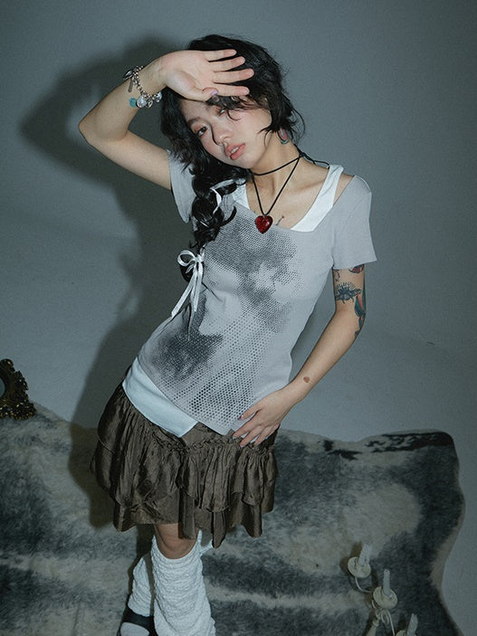 Niche Splicing Design Grunge Short-sleeved T-shirt