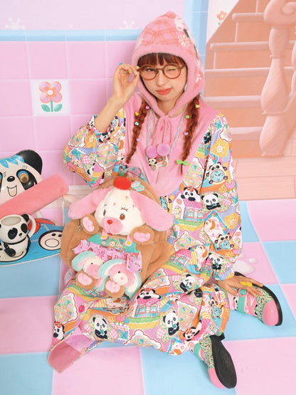 Velvet Cousing Panda Imprimez robe de manteau en vrac