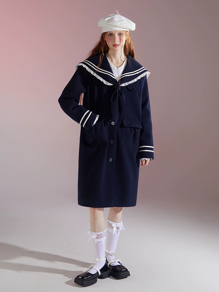 College Style Navy Collar Coat